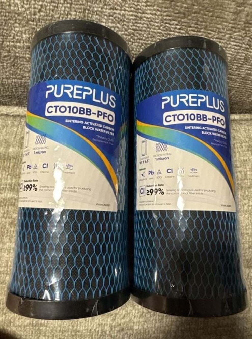PurePlus CTO10BB-PFO 10" x 4.5" Sintering Activated Carbon Block Water Filter Lo